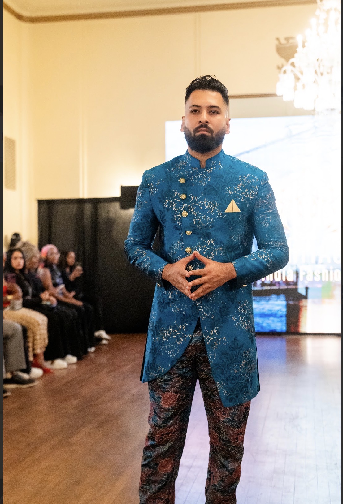 Arjun Pandey in a blue embroidered formal look on the International Heritage Fashion Week Season 05 runway