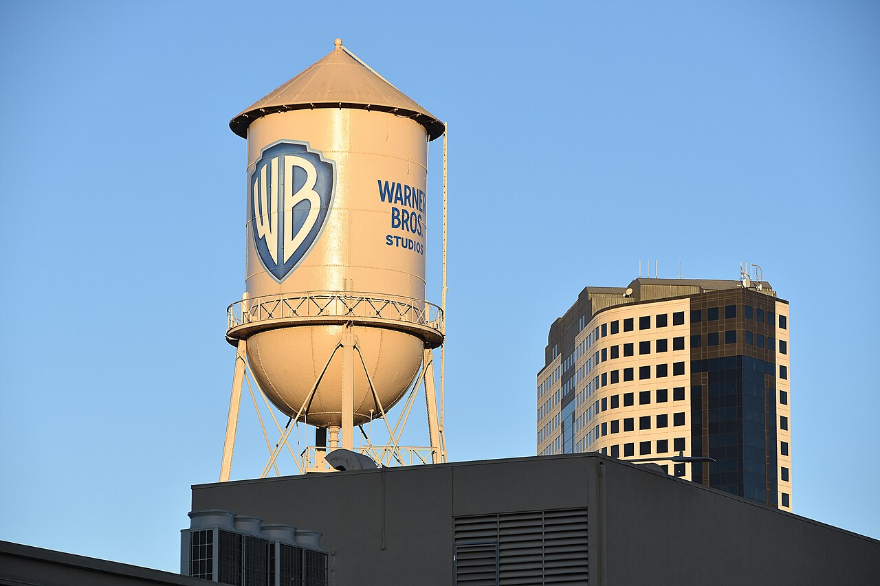 The Warner Bros. Studios water tower with the WB shield in Burbank