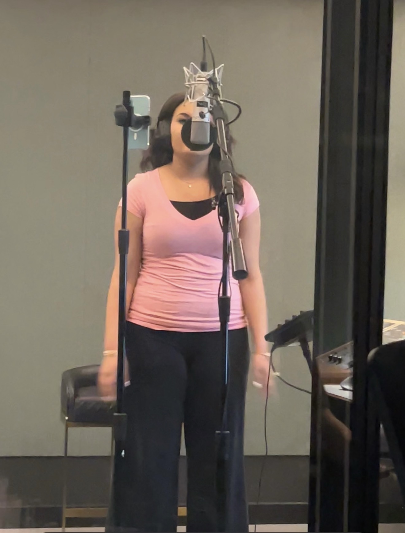Angelina Thompson recording in studio