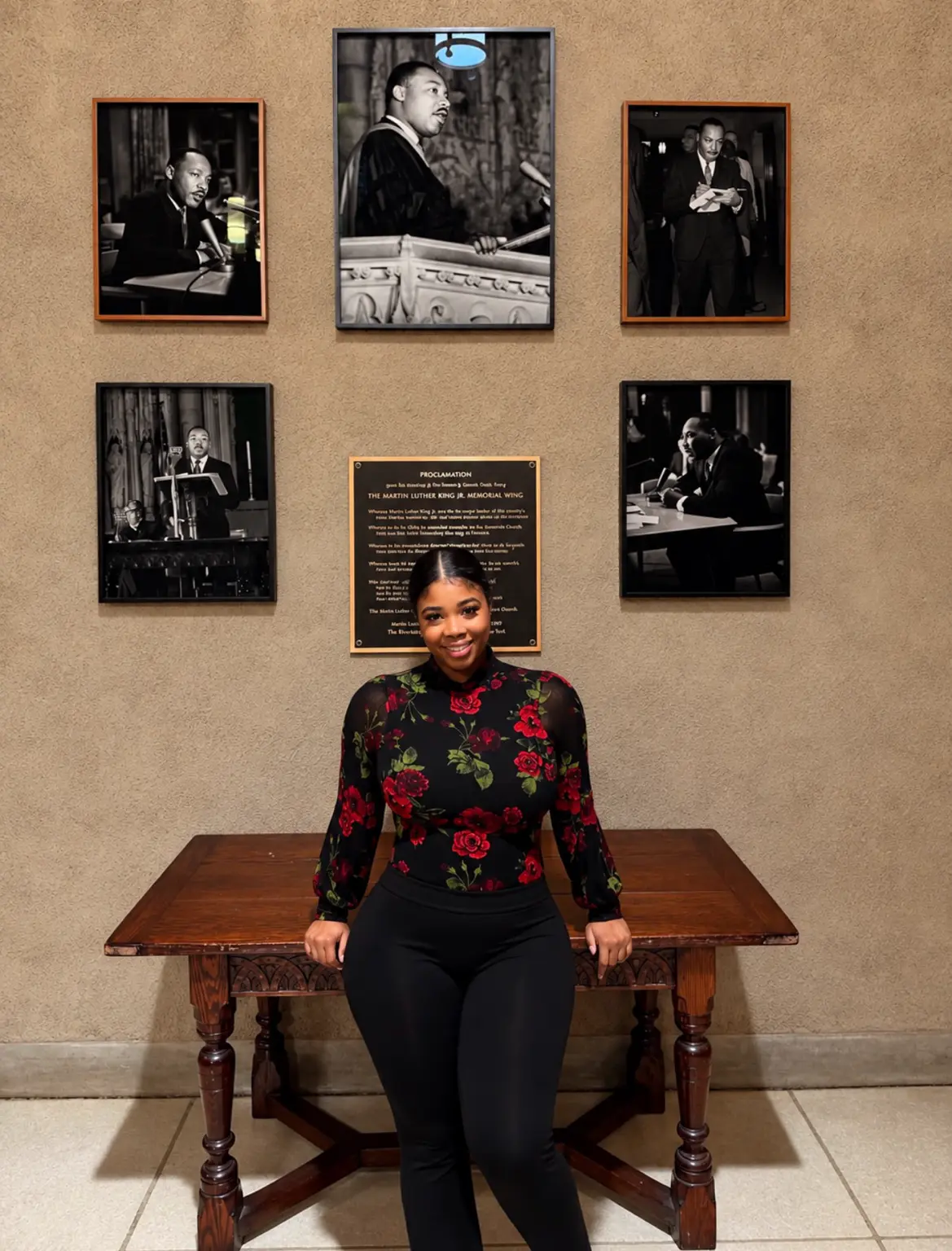 An attendee in the Martin Luther King Jr. Memorial Wing at Riverside Church