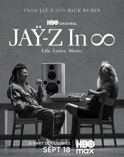 Official promotional artwork for the HBO Original docuseries Jay-Z In 8 featuring Jay-Z and Rick Rubin, premiering September 18 on HBO and Max
